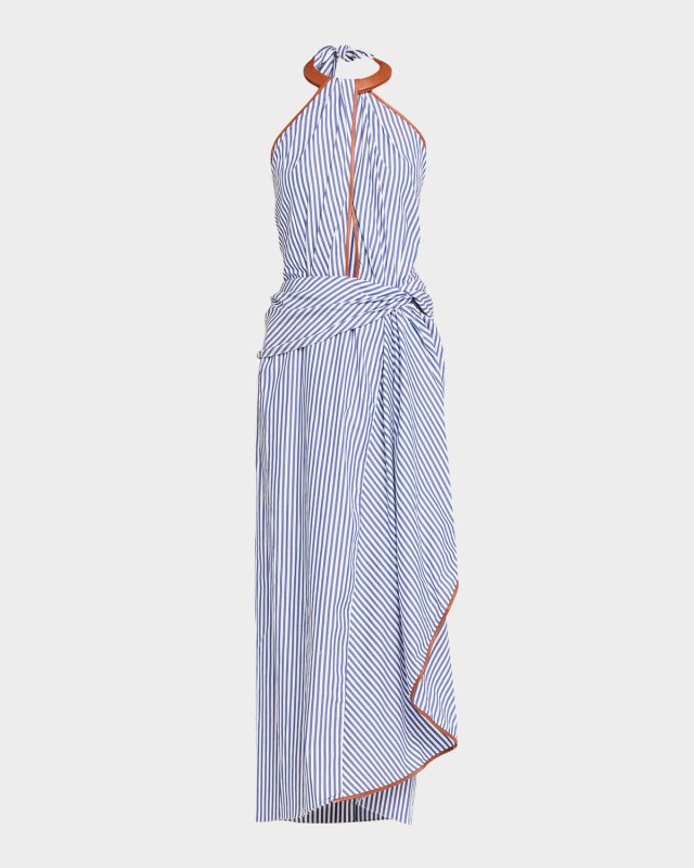 Centro Del Cielo Striped Halter Ankle Dress